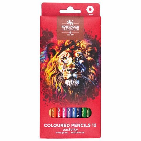 Карандаши цветные KOH-I-NOOR "RED LION" 12 цветов, шестигранные, 2,8 мм, натуральное дерево