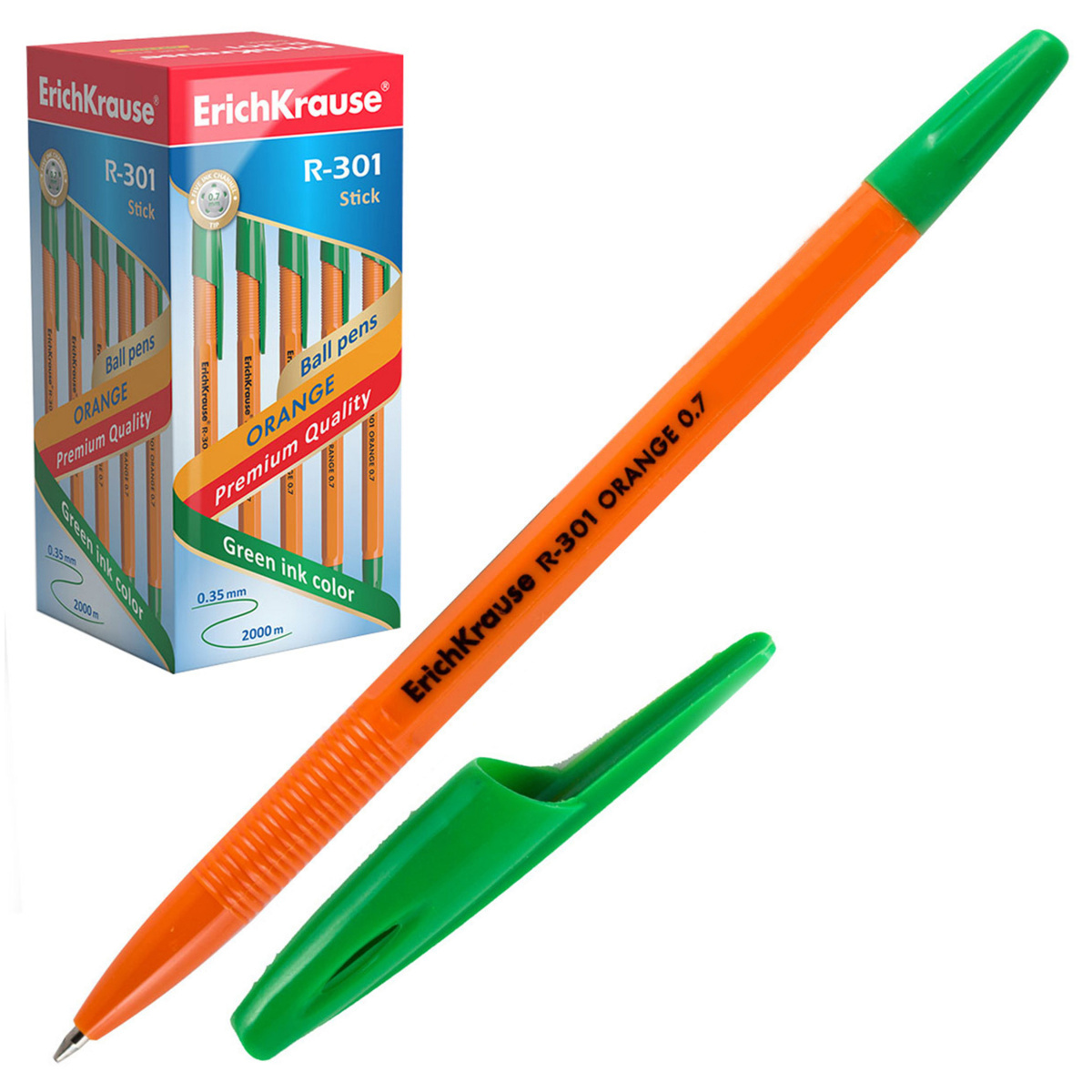 Ручка шариковая ErichKrause R-301 ORANGE Stick 0.7мм, зеленая