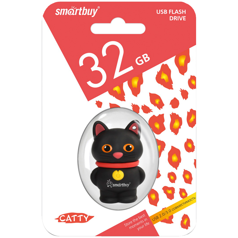Память Smart Buy "Wild series" Котенок  32GB USB 2.0 Flash Drive, черный