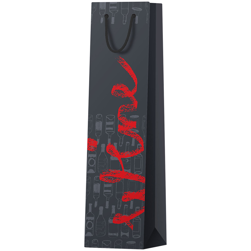Пакет подарочный 12*36*8,5см ArtSpace "Black and red", отд. выбор. лаком, матовое ламинированние, под бутылку