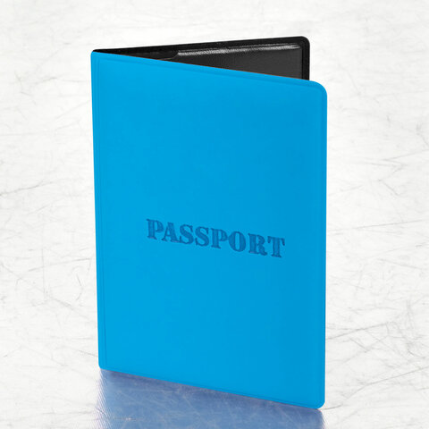 Обложка для паспорта, мягкий полиуретан, "PASSPORT", голубая, STAFF