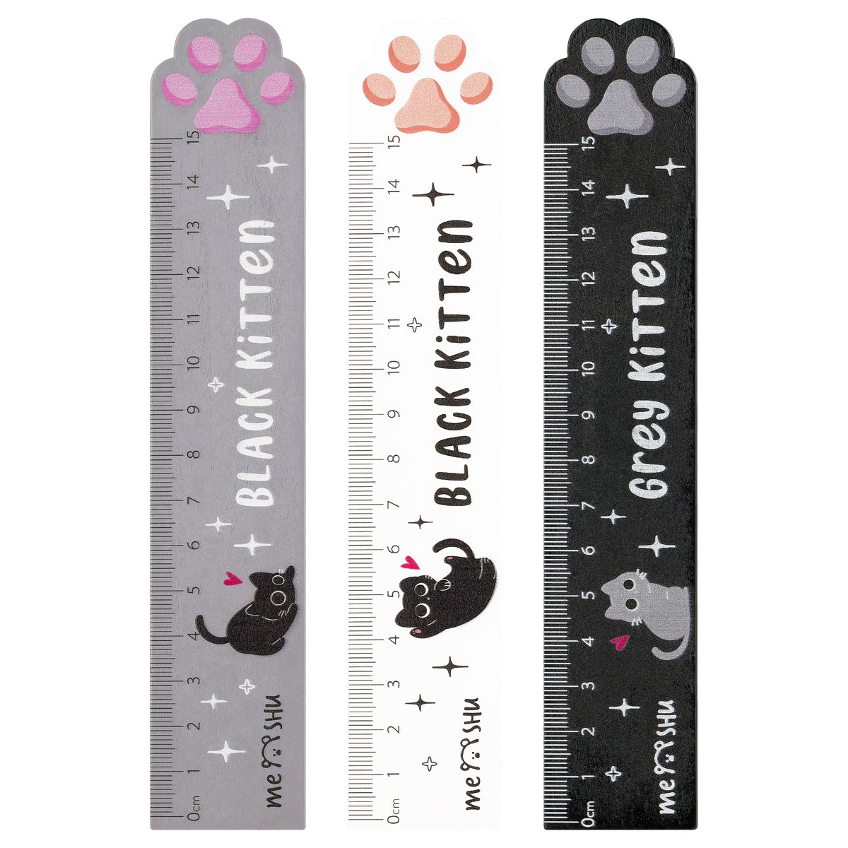 Линейка 15см MESHU "Paw", деревянная,  ассорти, европодвес