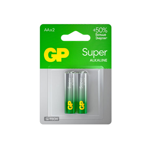 Батарейки КОМПЛЕКТ 2 шт., GP Super G-Tech, AA (LR6, 15А), алкалиновые, пальчиковые, блистер, 15A-2CR2