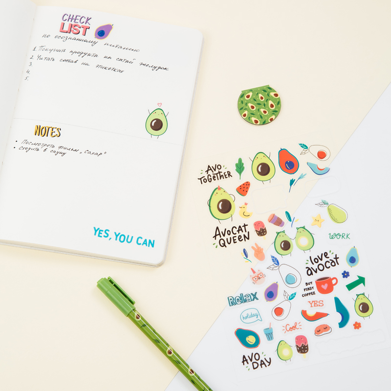 Наклейки ПВХ MESHU "Avocado", 10*21см, 50 наклеек