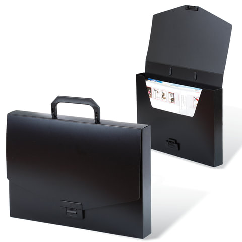 Папка-портфель пластиковая BRAUBERG "Energy" А4 (330х256х32 мм), без отделений, черная