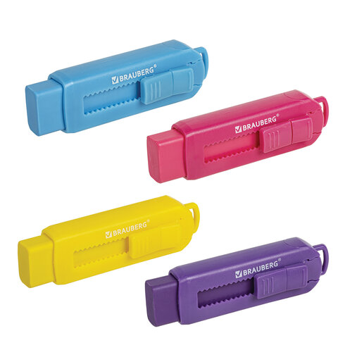 Ластик выдвижной BRAUBERG "Slider", 88х26х21 мм, яркие цвета корпуса ассорти