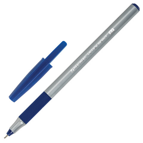 Ручка шариковая с грипом BRAUBERG "i-STICK POINT", СИНЯЯ, корпус серый, игольчатый узел 0,7 мм, линия письма 0,35 мм