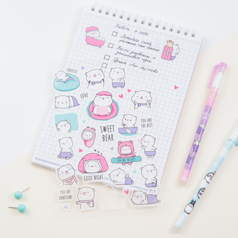 Наклейки ПВХ MESHU "Sweet bear", 10*21см, 29 наклеек