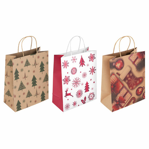 Пакет подарочный (1 штука) новогодний 26x13x32 см, "Kraft Winter Set"
